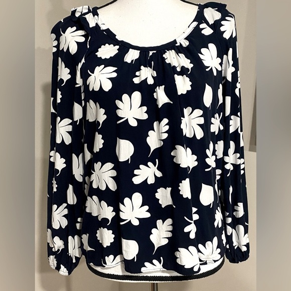 Loft Blue and White Rayon Blouse - Picture 1 of 7